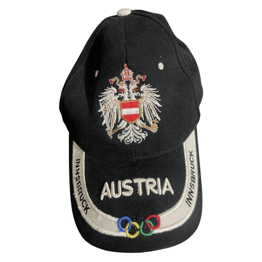 Austria Innsbruck Olympic Rings Baseball Hat Black Embroidered Adjustable Cap